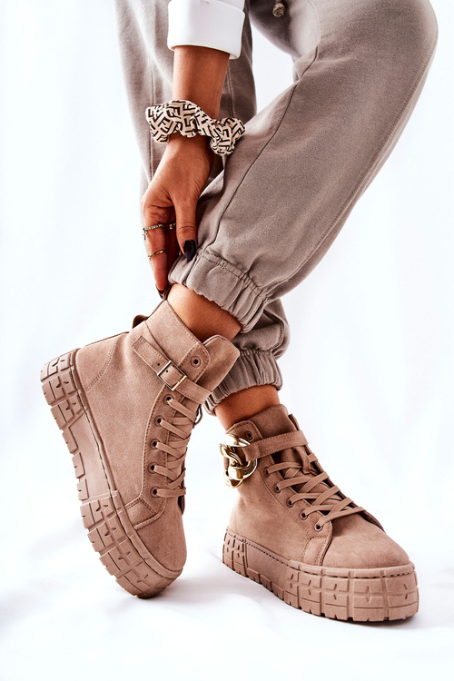 Vysoké Tenisky Na Platformě Tmavě Béžové Evenia