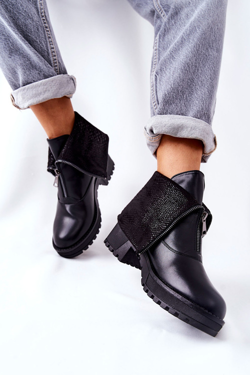 Kožené Boty Na Podpatku Černé Challonte