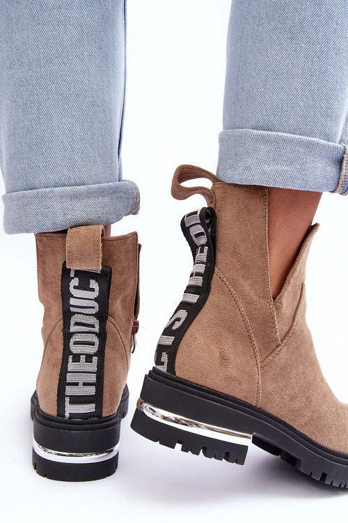 Kožené Boty Na Ploché Podpatku S Výřezy Bežové Lamedella