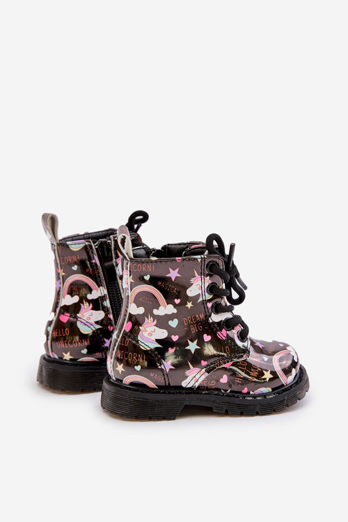 Detské zateplené čižmy so zipsom jednorožce čierne Tiptop