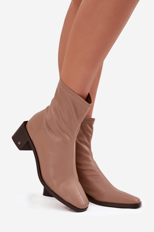 Dámské kotníkové boty na podpatku Vinceza 23-10791 Béžové