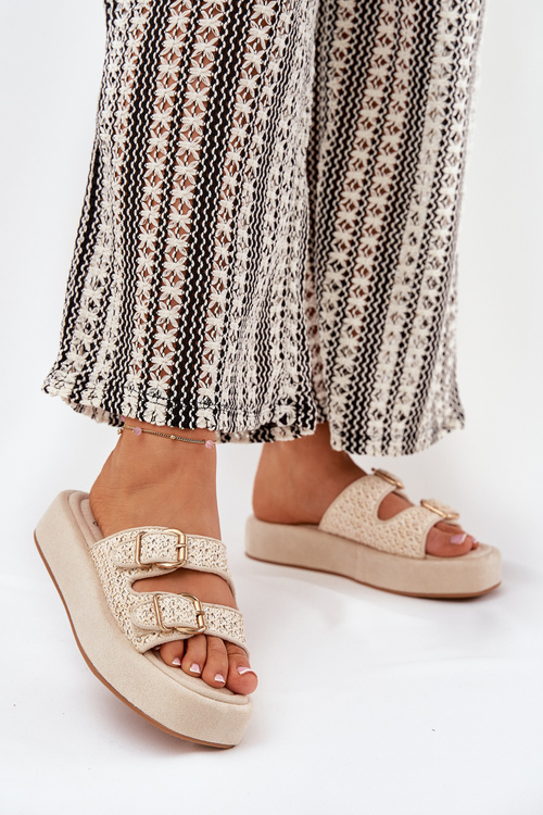 Dámské Sandały Na Platformě S Přezkami A Pletením Béžové Limme