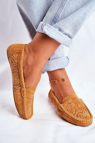 Suede Openwork Dámske mokasáre S.Barski Camel