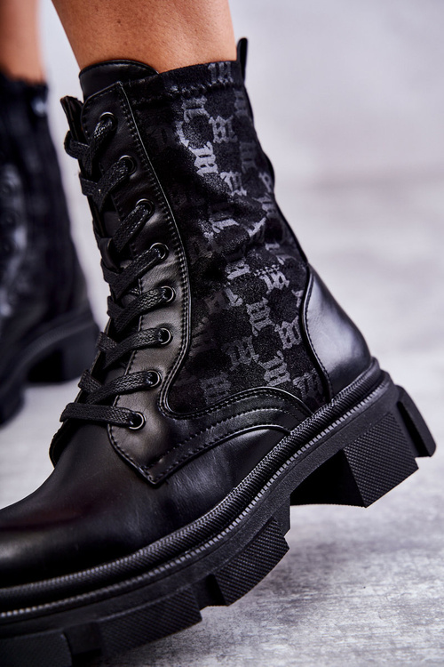 Vysoké dámské kozačky se zavazováním černý Verlon