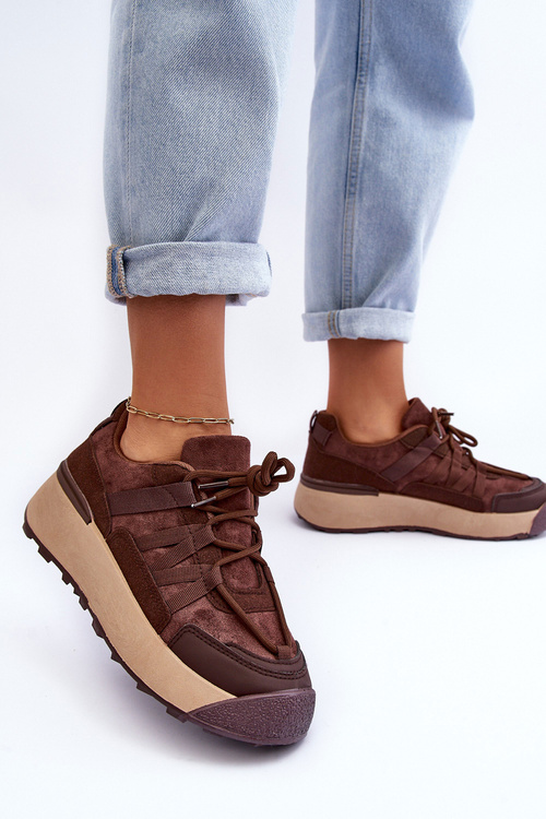 Dámske semišové športové topánky na platforme Brown Rohan