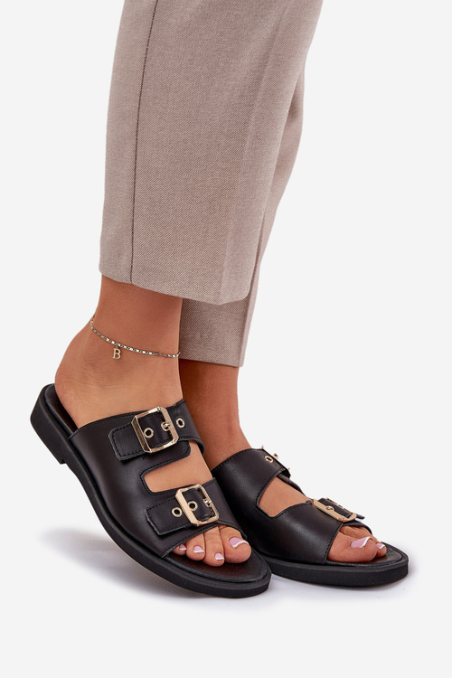 Kožené Ploché Sandále S Sponami Zazoo 3020 Čierne
