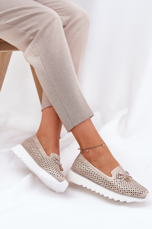 Dámské Kožené Ažurové Polobotky Z Přírodní Kůže D&A LR51-631 Zlaté