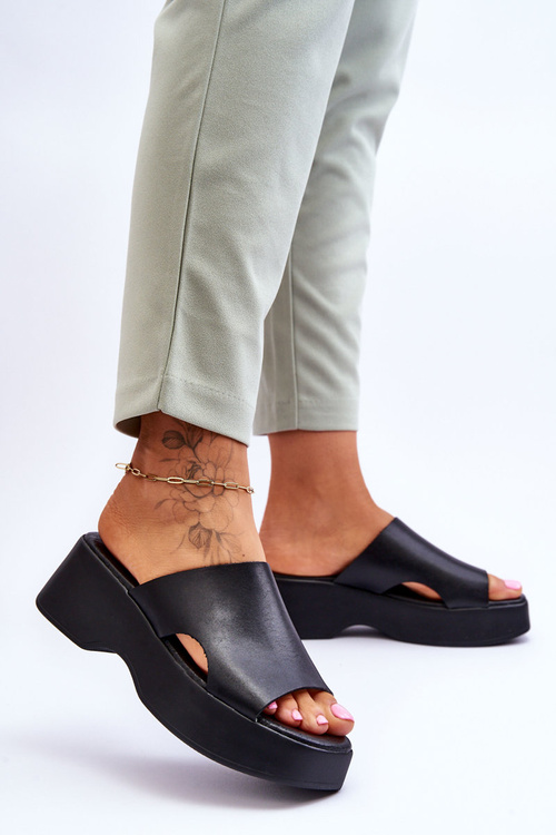 Dámské kožené sandály na platformě Černé Lucami