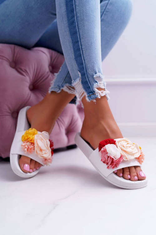 Dámské žabky s květy bílé Della