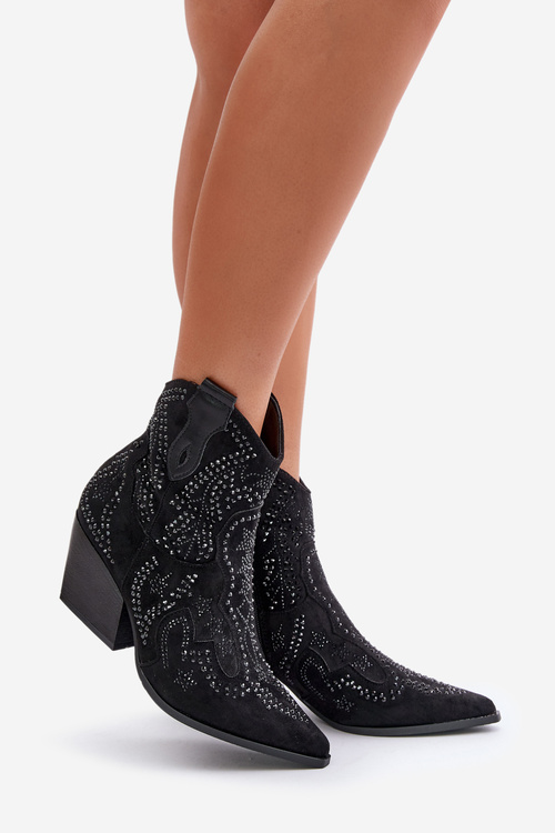 Zdobené Botky Kavalírky Na Podpatku Černé Kaivina
