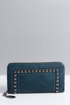 Duży Damski Granatowy Portfel z Ćwiekami