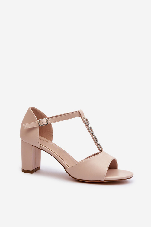 Dámské sandály na podpatku s ozdobným páskem eko kůže béžové Triavera