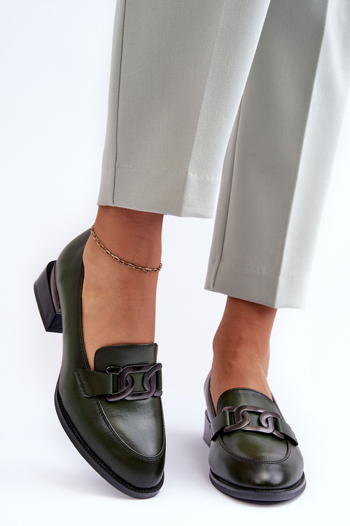 Kožené mokasíny na podpatku tmavě zelené Sakina
