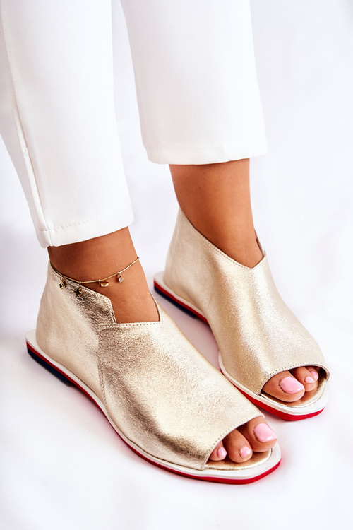 Kožené Sandály Na Posuvníku Zlaté Clorie