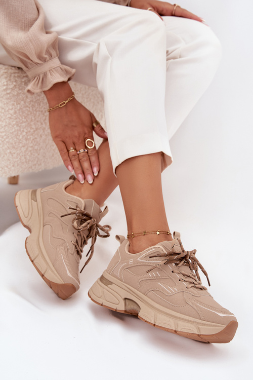 Dámske športové tenisky s dvojitým šnurovaním béžové Annelie