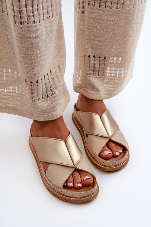 Kožené Profilované Žabky Maciejka 04986-04 Zlatě-Bežové