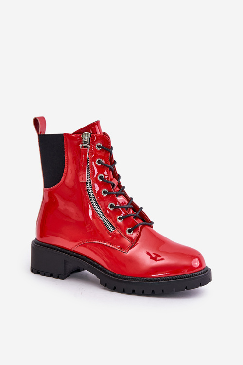 Lakované Pracovné Topánky Na Zips Zateplené Červené Ravanthia