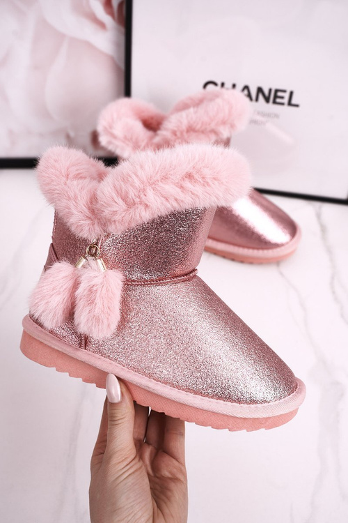 Detské izolované snehové topánky s pompoms Pink Clara