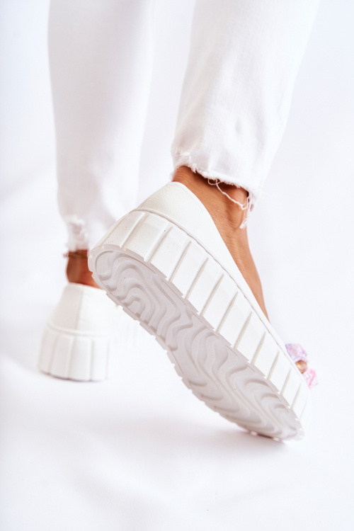 Kožené Baleríny Na Platformě S barevnými Ornamentem Bílým Ladette