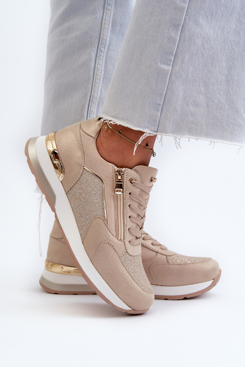 Dámske tenisky s flitrami a zipsom INBLU IN000365 Bežové