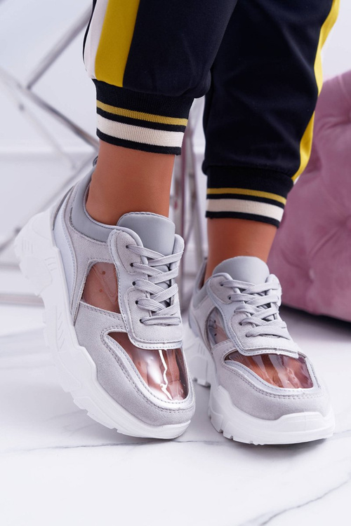 Dámská Sportovní Obuv Vysoká Podrážka Transparentní Šedé Running