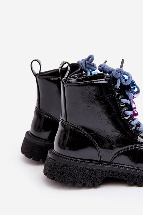 Dětské lakové Botky Ocieplené S Ozdobou Černé Bunnyjoy