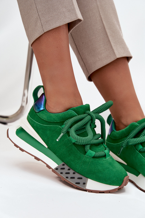 Semišové dámske tenisky na platforme s hrubým šnurovaním Artiker 55C0136 zelené