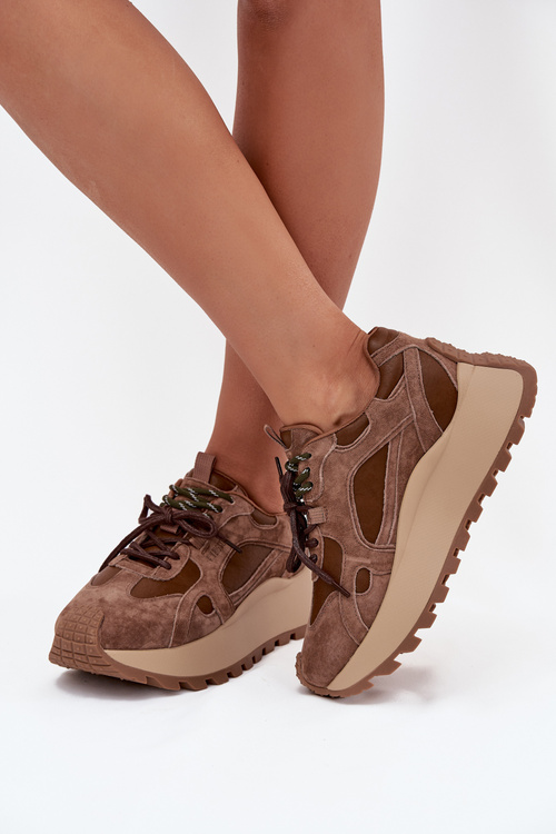 Kožené sneakersy na platformě dámské Big Star SS274626 HI-POLY SYSTEM Camel