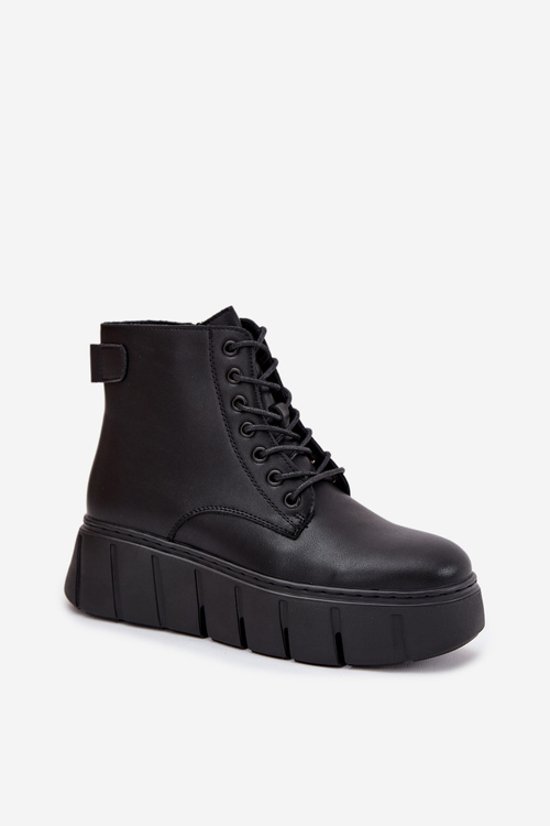 Kožené zateplené dámské kotníkové boty na platformě Vinceza 66803 Černé