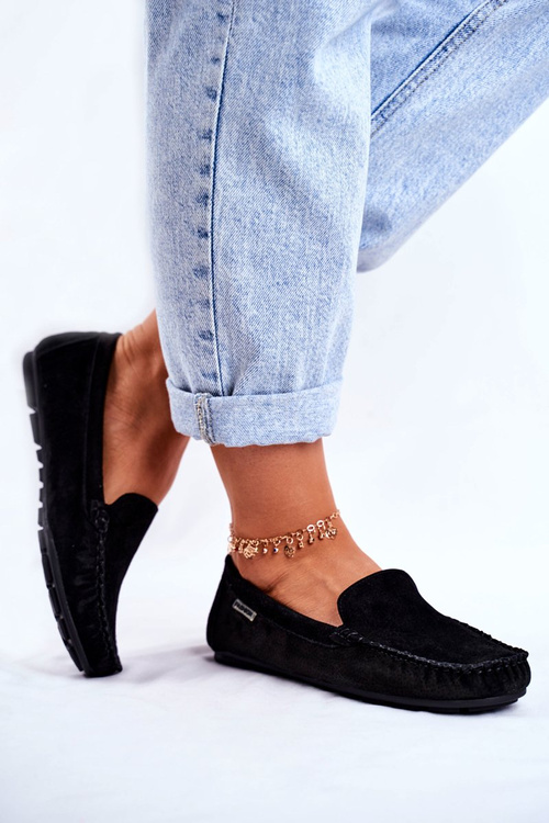 Dámské Mokasíny Kožené Semišové černé Papito