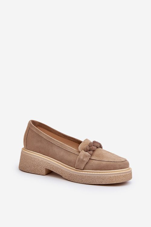 Dámske semišové mokasíny s ozdobou béžové Zazoo 3429/W