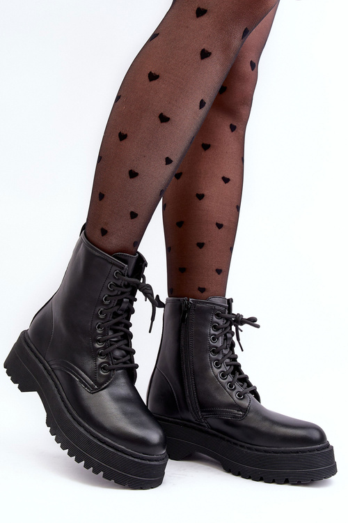 Dámské šněrovací botky Workery s tlustou podrážkou černé Biancis