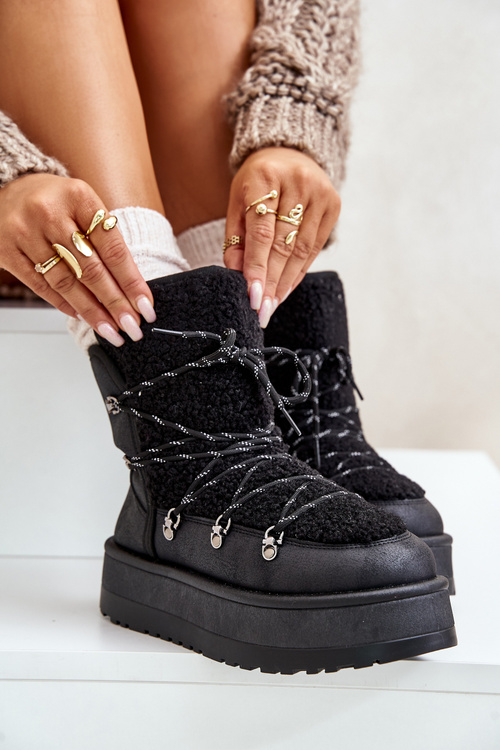 Dámske Snehule Na Platforme S Šnurovaním Čierne Riaviana