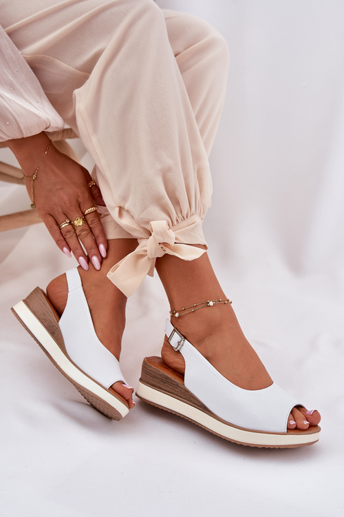 Kožené Sandále Na Klíne Artiker 56C2317 Biele