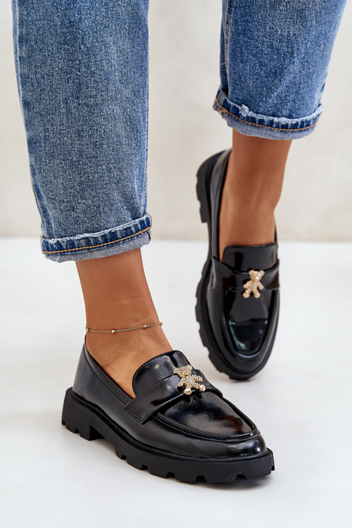 Lakovane Dámske Mokasíny S Medveďom Čierne Kaithra