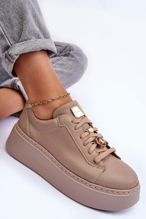 Kůže Sportovní Boty Na Platformě Maciejka 06191-04 Bežová