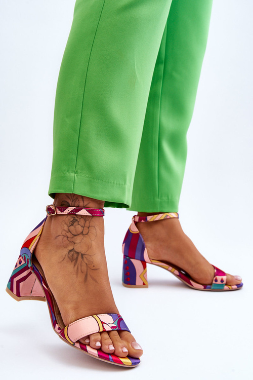 saténové sandály se vzorem na nízkém podpatku Fialové a růžové Quincy