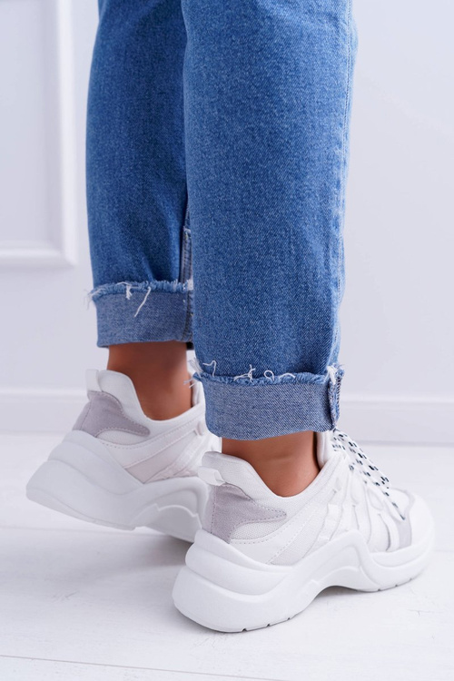 Dámske športové topánky, hrubá biela podrážna fina