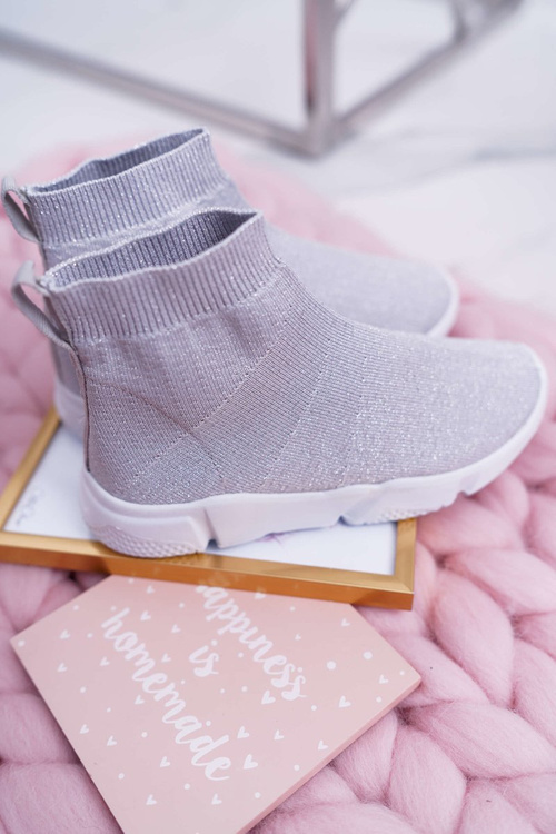 Detské mládežnícke športové topánky Glitter Silver Deva
