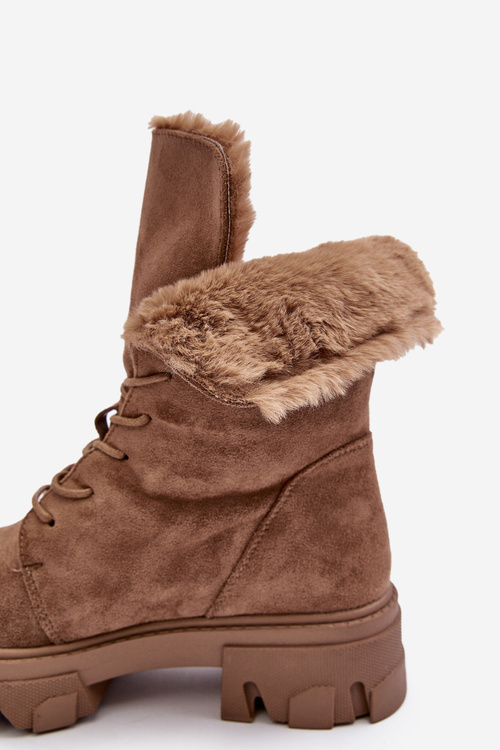 Suede Lace -up Boots Workers s kožušinou tma