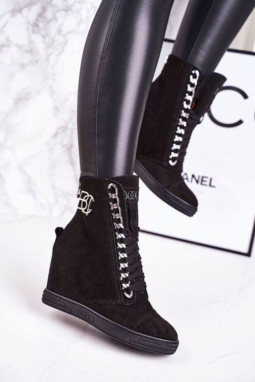 Dámské Semišové Sneakersy BOOCI 2222/066/s Stříbrný řetízek černé