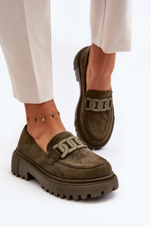 Dámské mokasíny s řetízkem tmavě zelené Mevre