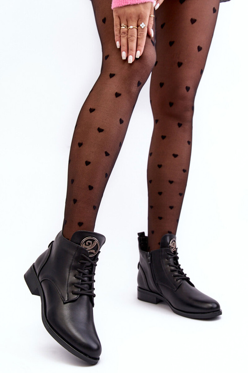 Dámske kožené topánky s dekoráciou čierny Attiame