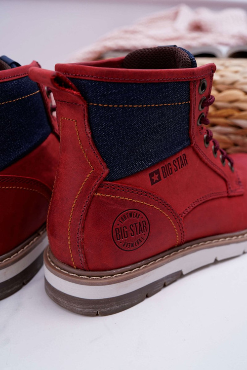 Dámské Traperky Big Star Kožené Burgundy EE274006