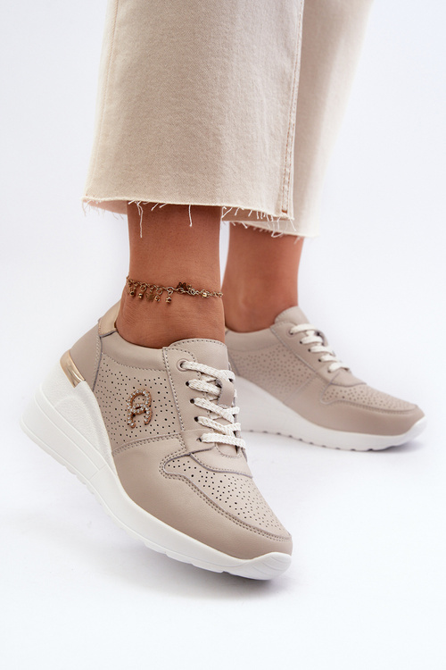 Dámské kožené tenisky na podpatku béžové S.Barski LR810