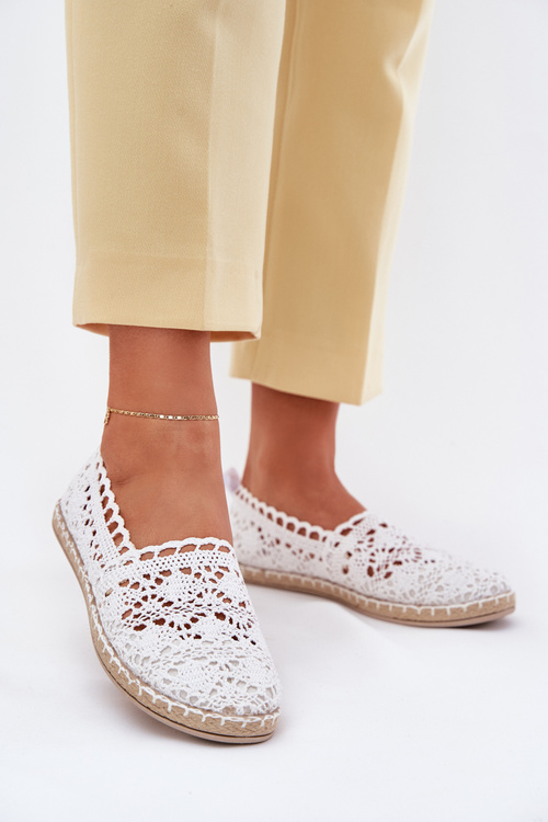 Dámske čipkované espadrilky biele Adelira