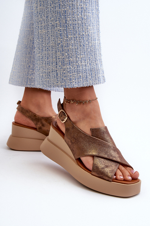 Dámské sandály z eko kůže na platformě a klíně měděné Vaiara