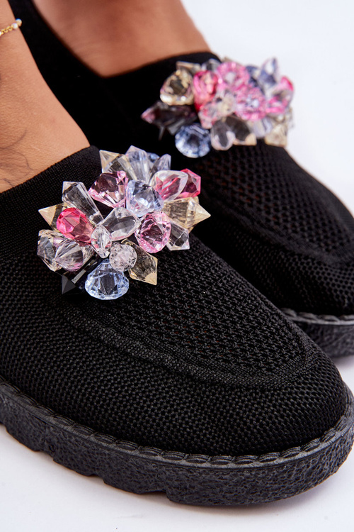 Dámske posuvné tenisky s čiernymi jednoduchými kameňmi