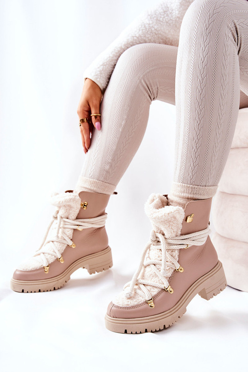 Kožené topánky viazané Lewski Bége 3116