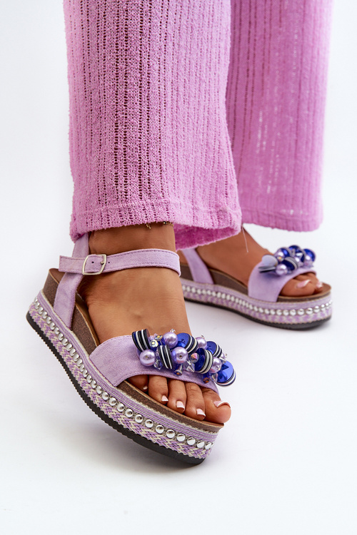 Dámske sandále na klinčeku a platforme s ozdobami S.Barski HY056 fialové